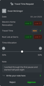 Travel time request on Mobile app