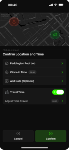 Travel time form in mobile app